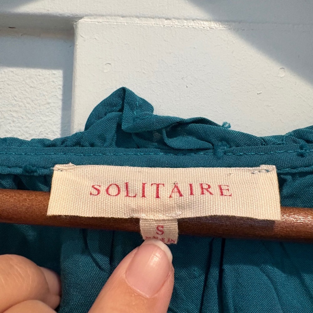 Solitaire Teal Swiss Dot Embroidered Peasant Blouse Boho Tassel Tunic Top Small - Picture 3 of 13